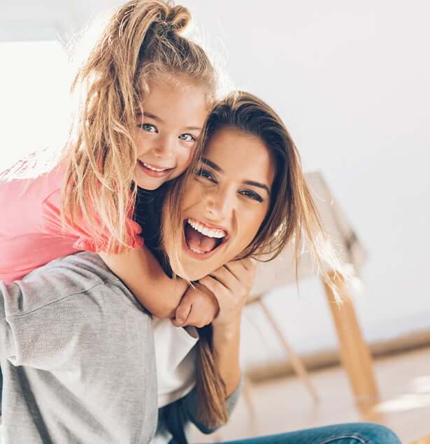 happy mom and daughter